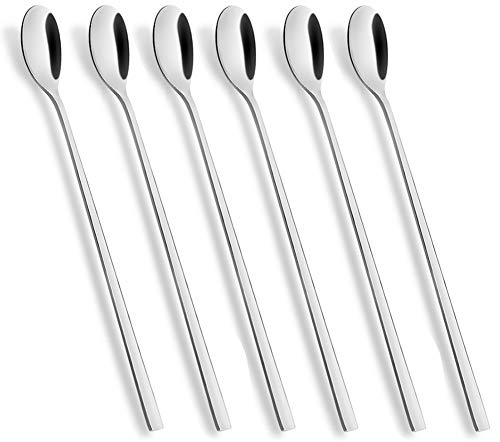 AOOSY Long Handle Spoon, Coffee Stirrers, 9-inch Ice Tea Spoon,Premium 18/10 Stainless Steel Iced Teaspoon for Mothers Milks Tea Mixing Cocktail Stirring Coffee Milkshake Cold Drink, Set of 6