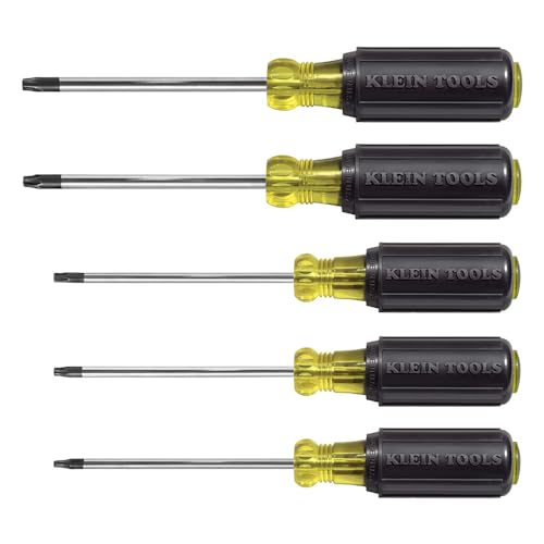 Klein Tools 19555 TORX Cushion Grip Screwdriver Set, Made in USA, T15, T20, T25, T27 and T30 Tip sizes, 5-Piece