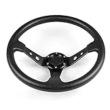 14inch 350mm PU Leather Car Racing Steering Wheel black With Adapter Plate 70mm PCD For Logitech G29 G920 G923 For Racing Game (black+black)