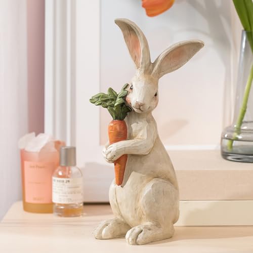 Newman House Studio Standing Rabbit Figurines Home Decoration - Indoor Bunny Statues with Carrots Office Room Decor for Women Table Decor 5.8 L x 5.1 W x 11.7H Inch