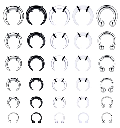 LOLIAS 16G-6G Septum Pincher Tapers Septum Rings Acrylic Stainless Steel Internally Threaded Spike Horseshoe Barbells Septum Pincher Nose Ear Cartilage Septum Stretching Kit for Women Men