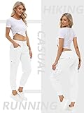 MoFiz Women's Cargo Pants Hiking Joggers Summer Lightweight Quick Dry Athletic Outdoor Sports Sweatpants Travel Casual Button Pockets Rice White S