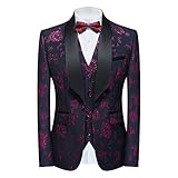 Tuxedo Suits for Men 3 Piece Regular Fit Suit Floral Pattern Blazer Jacket Waistcoat Pants Men Suit Set for Wedding Violet Purple