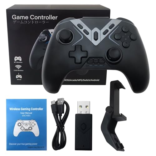 Upgraded Wireless Bluetooth Controller with Hall Joysticks & Triggers & Joystick Speed Down, Game Controller for PC Windows/iPhone/Android/Switch/Steam/TV (With USB Dongle & Phone Clip)