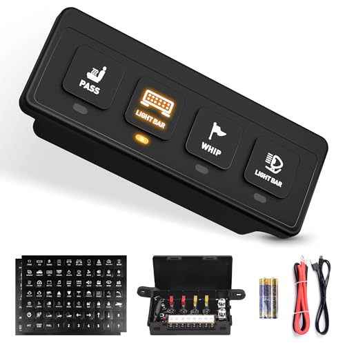 4 Gang Wireless Switch Panel, Auxiliary Car Swtich Panel with 4 Light Modes Memory Function, 12V 60A Universal Relay Switch Box for Truck Offroad SUV UTV ATV Boat Marine