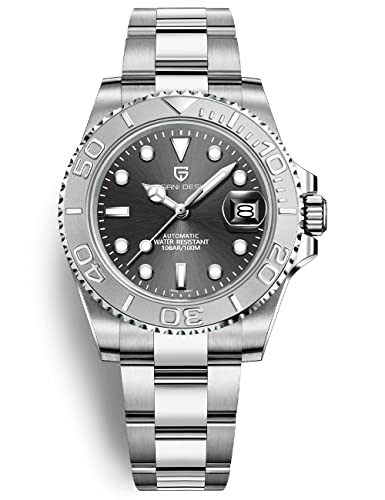 Men Watches Pagani Design Watch for Men Automatic NH35 Mechanical 100M Waterproof Stainless Steel Sapphire Glass Yacht Wristwatch PD-1651(White Grey)