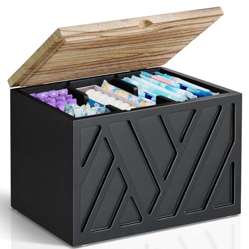 Tampon Holder for Bathroom Decor, Feminine Product Organizer With Lid, Shark Week Storage, Wood Pad Box for Toilet, Bathroom Accessories for Girl Stuff