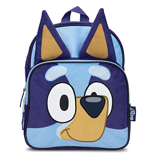 BLUEY Backpack for Girls & Boys for Kindergarten & Elementary School, 12 Inch, Plush with 3D Ears & Appliques, Adjustable Straps & Padded Back, Lightweight Travel Bag for Kids