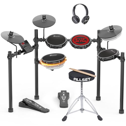 ALLSET Groove Electric Drum Set - Full Size Electronic Drum Kit with 8" Double Layer Mesh Pads, Silent Play, Ideal for Kid & Adult Bateria Electrica, Rock Band-Ready, Compact Musical Instrument
