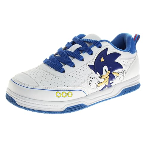 Josmo Kids Sonic The Hedgehog Sneakers - Characters Slipon Lace up Casual Fashion Tennis Boys Shoes - White Blue (Size 12 Little Kid)