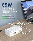 KWRNVO Power Strip with USB Ports, 65W USB C Charger for Laptop 5FT Flat Extension Cord Outlet Extender with 2 AC Outlets, 3 USB C Ports, 2 USB A Ports, Surge Protector Desktop USB Charging Station