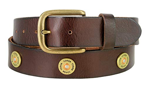12 Gauge Shotgun Shell Conchos Full Grain Genuine Leather Belt 1-1/2"(38mm) Wide (Brown, 36)