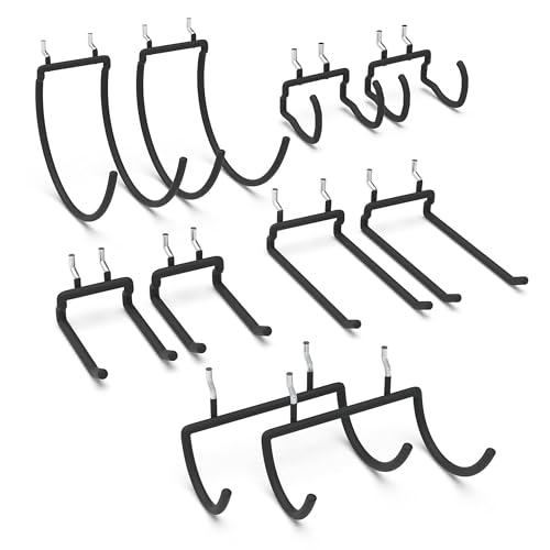HUHOLE Pegboard Drill Holder, Peg Board Utility Hooks, 10 Pack Heavy Duty Peg Board Tool Holder for Power Tools, Drill, Hammer, Cord, Fit for 1/4" Pegboard