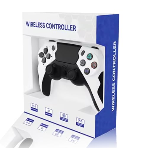 Play+ Wireless Controller Compatible with PS4/Pro/Slim/PC, Beautiful Wireless Gamepad with Enhanced Precision Joystick/Turbo/Dual Vibration/Audio Function (WHITE & BLACK)