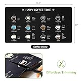 Matace Designer Coffee Bar Mat, Extra Large 17 x 31.5 Inches, Rubber Backing, Absorbent Coffee Maker Mats for Dish Drying, Kitchen Countertop, Coffee Flavor Menu, Black