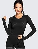 CRZ YOGA Women's Seamless Athletic Long Sleeves Sports Running Shirt Breathable Gym Workout Top Black-Slim Fit X-Small