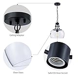 WUZUPS Chandelier Rustic Farmhouse Industrial Round Ceiling Pendant LED Light Fixture with Clear Glass Shades for Dining Room Kitchen Island Foyer Entryway, H 13" x W 10", E26 Base, Black