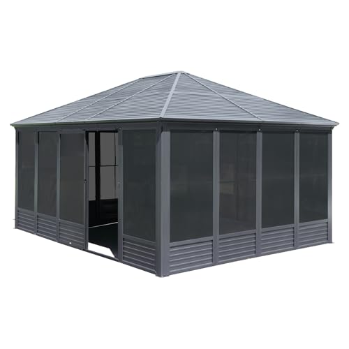 TREATLIFE HOME All-Season Sunroom Gazebo for Comfort and Versatility, Elegant Aluminum Frame with Movable Screen Walls, Backyard Retreat, Gray