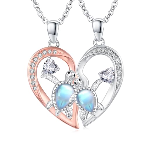 TUGHRA Mother and Daughter Necklaces Set 925 Sterling Silver Mom Daughter Pendant Necklace Sea Turtle Necklaces for 2 Dainty Matching Jewelry Gifts for Mothers Day Birthday Christmas