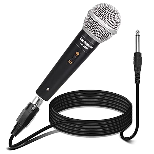 Berlingtone Dynamic Vocal Microphone - Metal Casing, Microphone for Singing, Speaking, Wired, 25ft XLR Cabel, Cardioid, with ON/Off Switch, Black/Silver