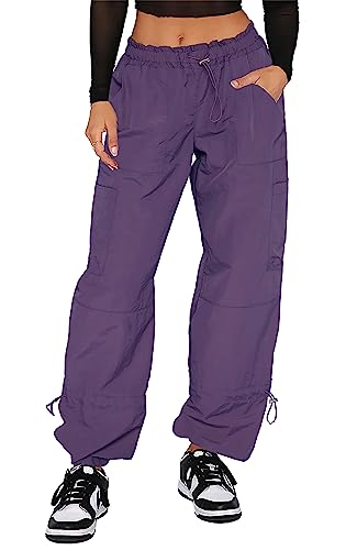 DISCIPBUSH Cargo Pants Women Baggy - Parachute Pants for Women, Rave Y2K Festival Outfits Purple M