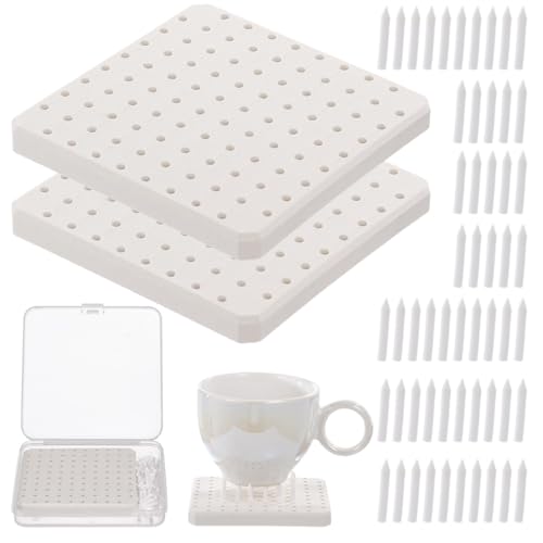 2 Pcs Ceramic Refractory Pads, Pottery Firing Mats with 120 Pcs Kiln Stilts Support Nails, High Temperatures Resistant Kiln Support Pads, Reusable Clay Accessories for Ceramic Hobbyists