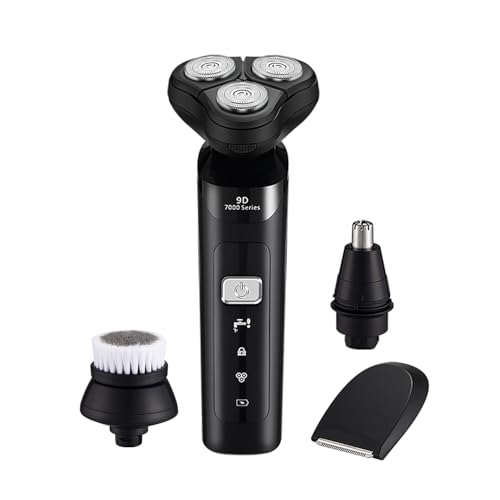 4-in-1 Electric Shaver, USB Rechargeable Shaver with Beard Trimmer, Facial Cleaning Brush, Nose Hair Trimmer, sideburns Cutter