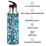 YoCosy Insulated Stainless Steel Water Bottle with Straw 20oz Japanese Cherry Blossom Flower Floral Sports Water Bottles BPA Free Leakproof Metal Vacuum Flask Jug for Kids Gym Fitness