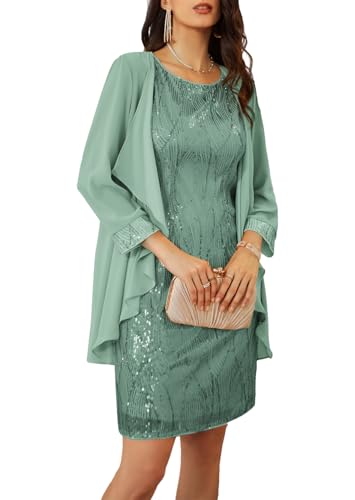 GRACE KARIN Mom's Wedding Guest Dresses Women Sequin Evening Party Sheath Dress Light Gray Green S