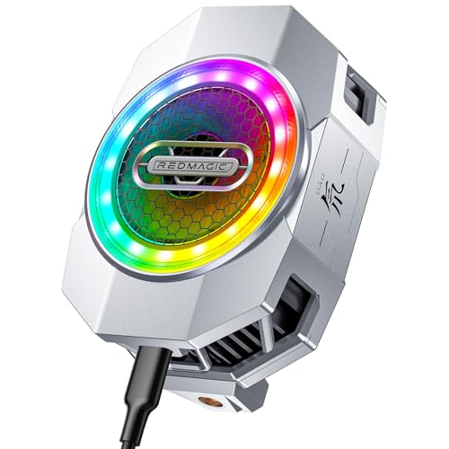 nubia RedMagic 6 Cell Phone Cooler for Gaming, 30W Cellphone Radiator with Retractable Clip for Live Streaming Bracket, Graphene Heatsink RGB LED Mobile Phone Cooling Fan Settings for 2.7-3.3 in