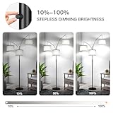 Dimmable Floor Lamp, 3 Lights Arc Floor Lamps for Living Room, Modern Tall Standing Tree Lamp with Gray Linen Shade & Heavy Base, Large Floor Lamp for Bedroom Office, 3x1000 LM LED Bulbs Included