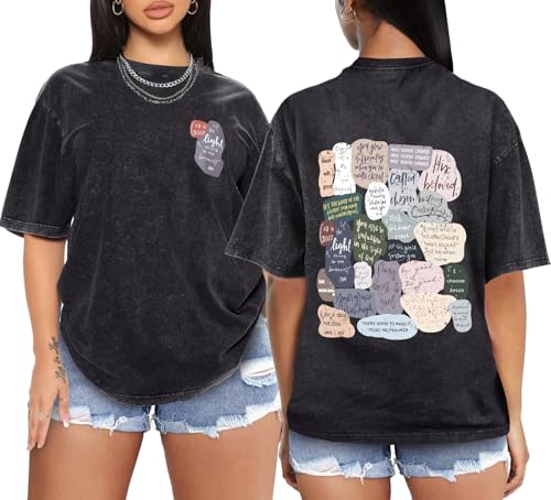 Flafens Oversized Washed Vintage Retro T Shirts for Women - Womens Graphic Tees Cotton Cute Cool Tshirts Teens Girls Boys Words Design, XX-Large