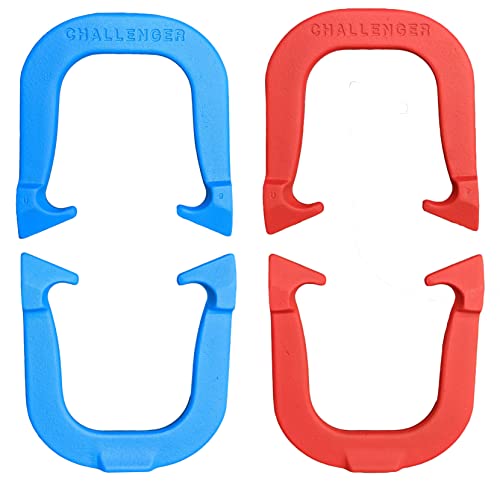 Challenger Professional Pitching Horseshoes- Made in The USA (Red & Blue- Two Pair Set (4 Shoes))