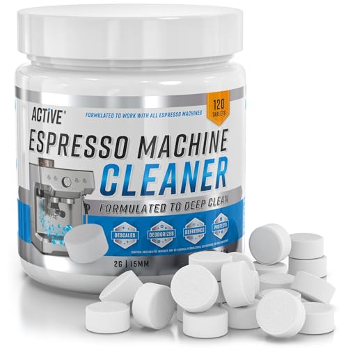ACTIVE Espresso Machine Cleaning Tablets Descaling - 120 Tabs | Compatible with Breville Barista Express, Gaggia, Delonghi, Jura, Philips | Expresso Maker Backflush Oil Remover Solution Clean Tablet