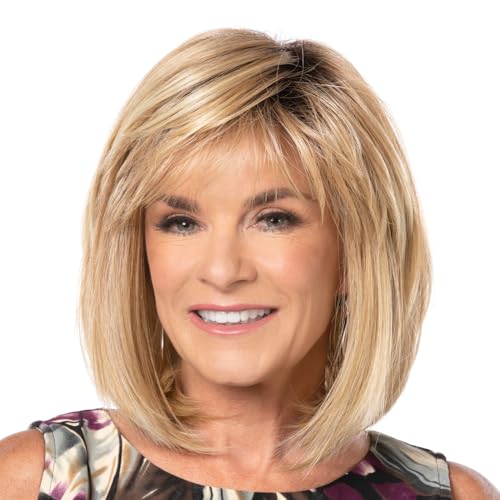 Toni Brattin Whisper Wig - Collar-Length Bob with a Diagonal Bang and a Sleek Sculpted Shape - Heat-Friendly Synthetic Fiber Looks & Feels Natural - Adjustable & Comfortable (Medium Blonde, Plus)