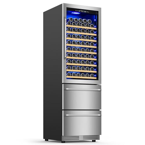 Velivi 24 Inch Wide Wine and Beverage Refrigerator With Dual Drawer, 2 IN 1 Dual Zone Wine Cooler, Built-In or Freestanding Beverage Fridge, for Home Bar Kitchen, Hold Up To 107 Bottles and 149Cans