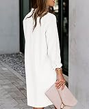 Aoudery Womens Button Down Shirt Dresses with Pockets Cotton Button Up Tunics Long Sleeve Solid High Low Blouse Tops-White-M