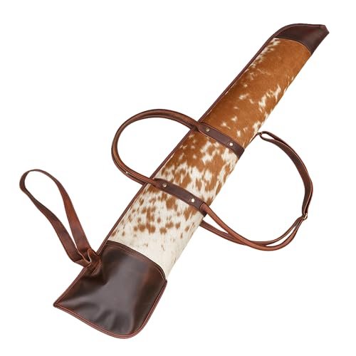 Rafat International Western Leather Rifle Scabbard Cow & Buffalo Hide Shotgun Case with Brass Zipper, Side Ammo Pocket, Carry Handle & Strap Lever Action Gun Holster for Horse Saddle