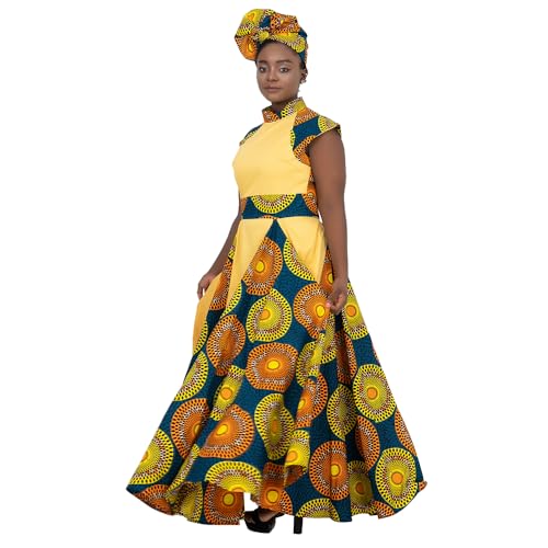 African Dresses For Women Long skirt Traditional Ankara Kente Print Casual With Scarf