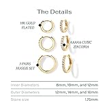 PAVOI 18K Huggie 3 Earring Pack (8mm, 10mm and 12mm) (3 Pack Huggies, Yellow Gold)