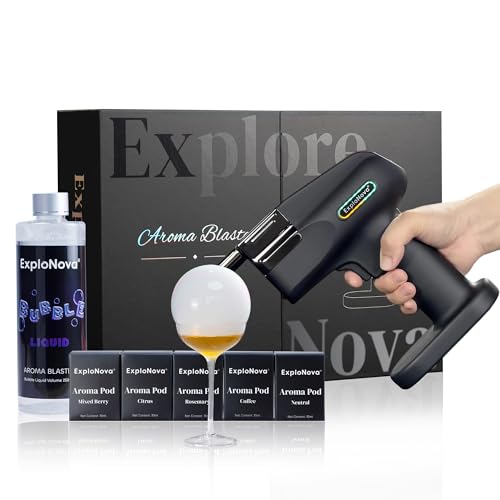 ExploNova Cocktail Bubble Smoke Gun with 5 Flavour Aroma Pods and Edible Bubbles, Electric Bubble Smoke Machine, Food Drink Decor Perfect for Bar, Party and Home, Gift for Engagement & Birthday
