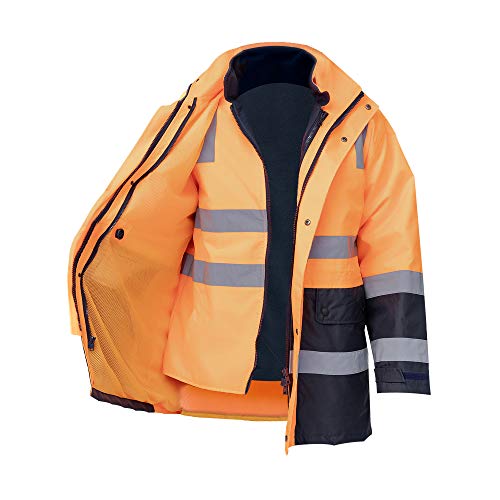 SMASYS Safety High Visibility Oxford 6 in 1 Reflective Jacket Insulated Parka, ANSI Class 3, Construction Protective Workwear