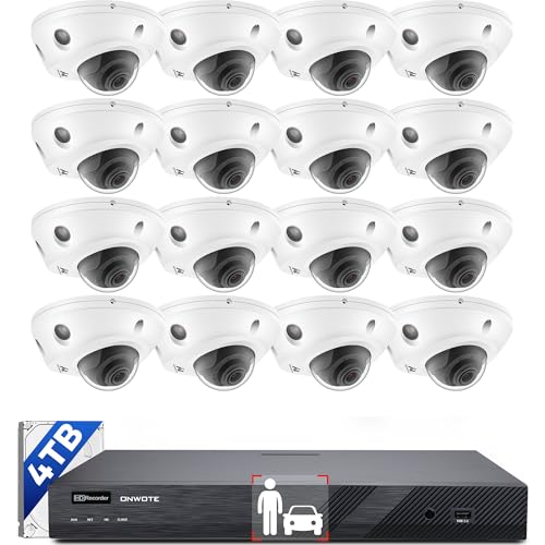 ONWOTE 12MP NVR 16 Channel Security Camera System, 16x 4K 8MP Vandal Proof Audio PoE IP Cameras, Smart Color Night Vision, 16CH Commercial NVR 4TB, 16x Cables(Total 1280ft), Outdoor CCTV for Business