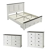 AMERLIFE 3-Piece Farmhouse Bedroom Set, Includes Queen Size Wood Platform Bed Frame with 52.2" Tall Headboard & 2 Storage Drawers, 6 & 8 Drawer Dressers, Bedroom Furniture Set for Bedroom, White
