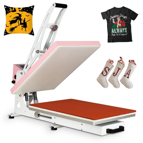 Heat Press Machine for T-Shirts: 16x24 Auto Open Semi-Automatic Sublimation Heat Press with Slide-Out Base, Clamshell Design, 110V, 2000W, for Ceramics, Bags, Cushion and More (Pink)