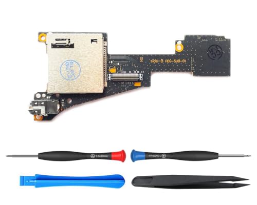 ElecGear Game & Micro SD Card Reader Replacement for Nintendo Switch OLED HEG-001, Game & Memory TF Card Adapter Slot PCB Module with Headphone Jack, Repair Part Tool Kit Included