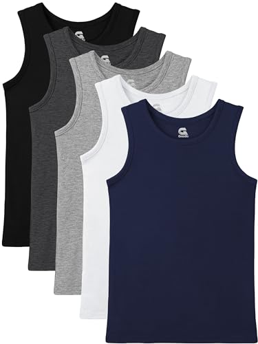 Gnodio 5 Pack Boys Tank Tops Boys Undershirts Kids Cotton Undershirts Tees Sleeveless Tank Tops Shirts for Kids Youth