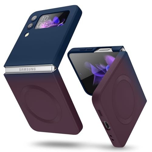 Compatible with Samsung Galaxy Z Flip 4 Case, Magnetic Gradient Color Soft TPU Phone Case with Camera Lens Protector Case for Samsung Galaxy Z Flip 4 6.7 Inch, Blue to Dark Red Gradient(10-12)