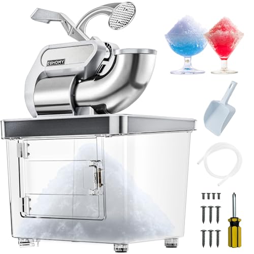 EUHOMY Commercial Ice Crusher, 661Lbs/H, ETL Approval, Snow Cone Machine with Dual Blades, Easy-to-Clean, 300W Electric Shaved Ice Machine with Safety Switch for Both Home & Commercial Use (Silver)