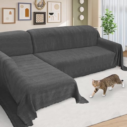 ALIECOM Sectional Couch Covers L Shape Sectional Sofa Cover for Dogs 2 Piece Thick Chenille L Shaped Couch Cover Blanket Chaise Sofa Slipcovers Pet Furniture Protector Washable (XX-Large, Dark Grey)